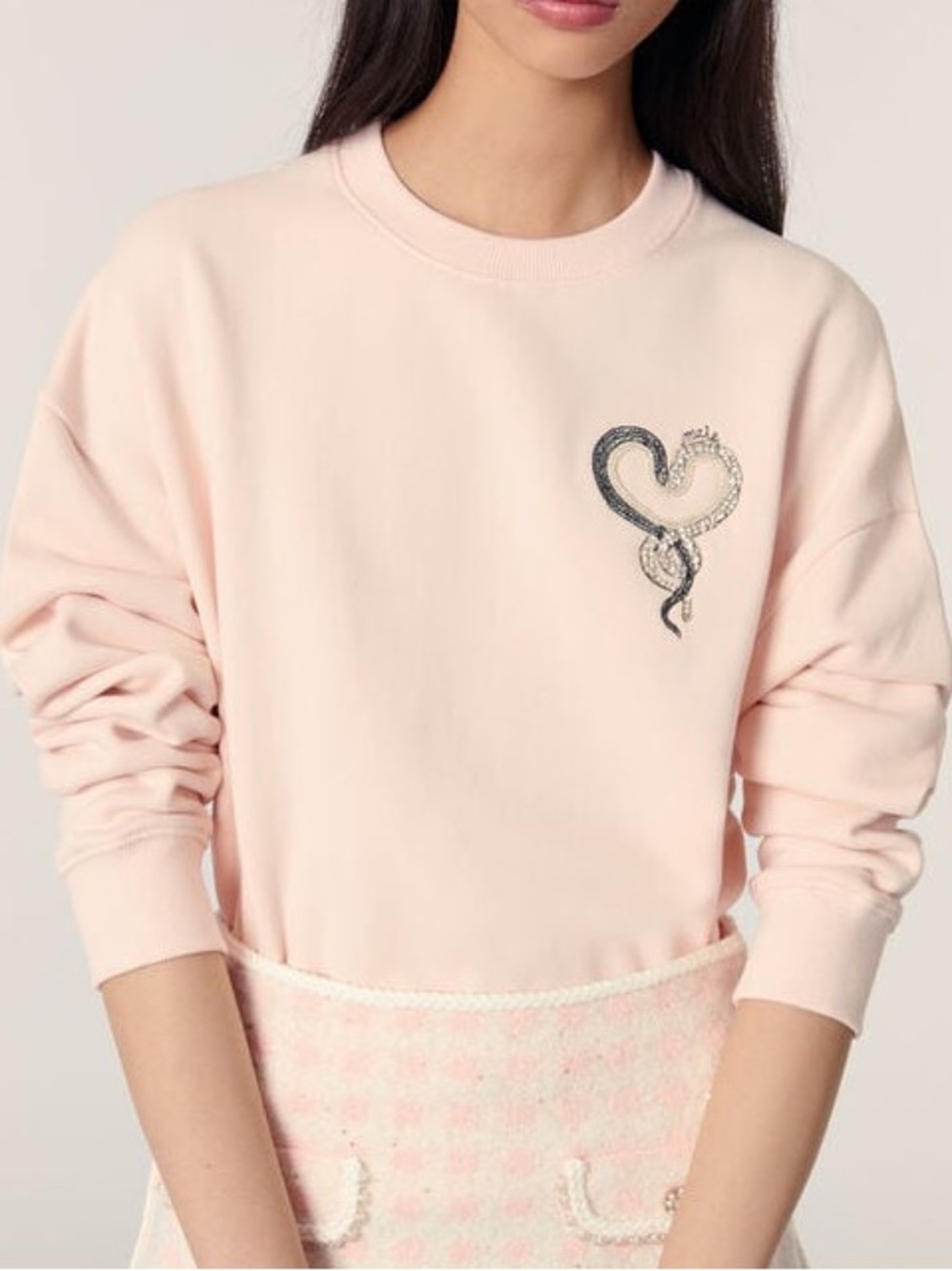 Maje pink embroidered cotton boho pink long sleeve sweatshirt size 3 large